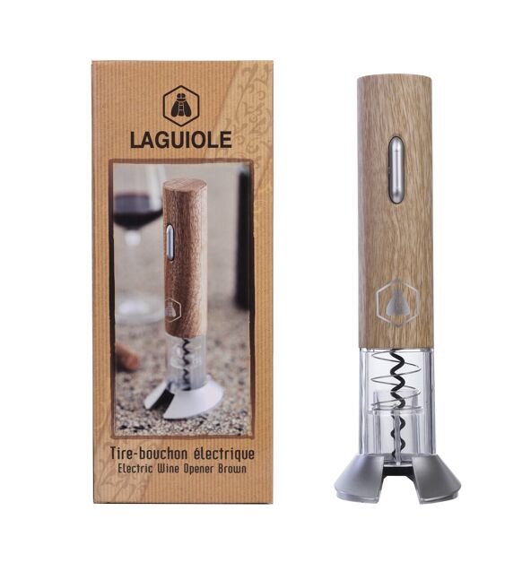 laguiole tire bouchon electrique couleur bois & argent - Le comptoir de l'épicurienne - produits de la table