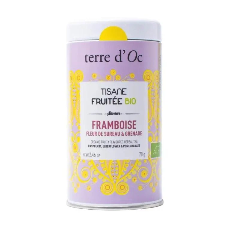 terre d'oc tisane fruitÉe bio saveur framboise, fleur de sureau et grenade