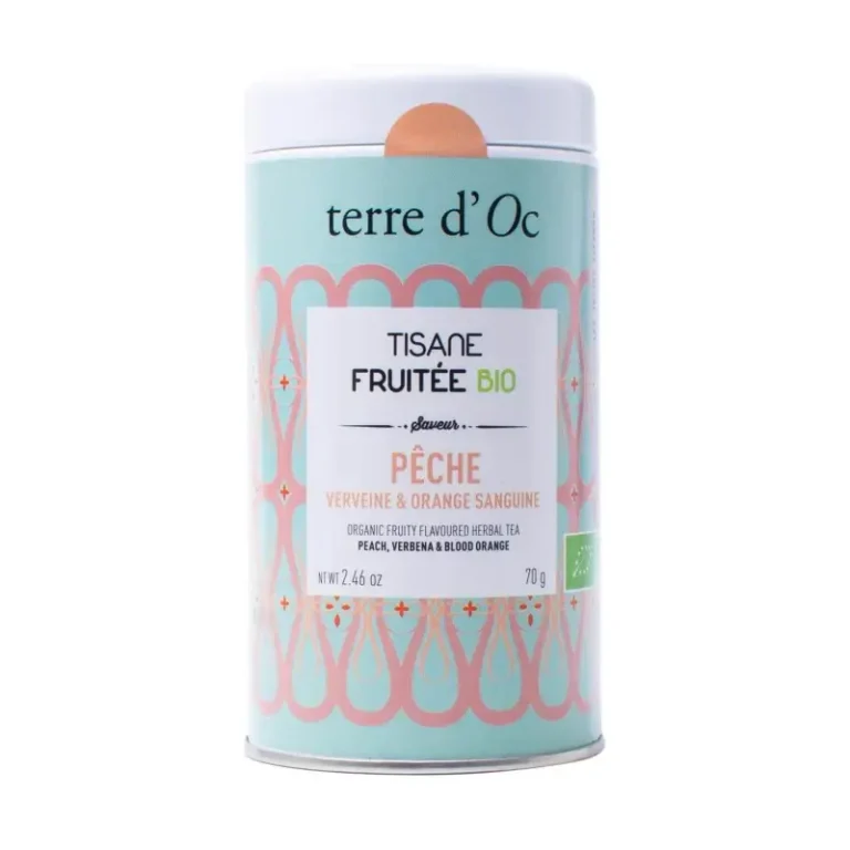 terre d'oc tisane fruitee bio peche, verveine et orange sanguine